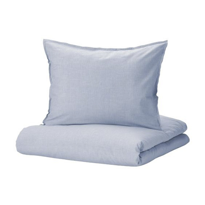 комплект постельного белья ikea kopparblad темно синий Комплект постельного белья Ikea Bergpalm, синий, в полоску