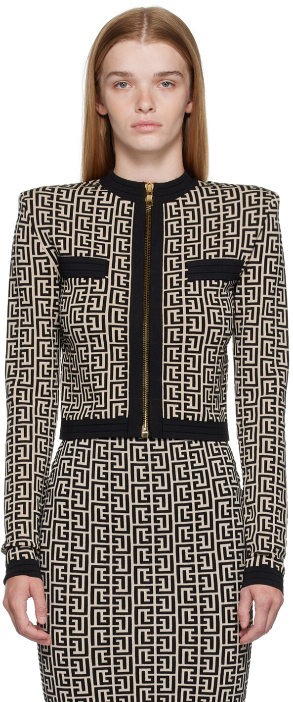 

Бежево-черный кардиган с монограммой Balmain