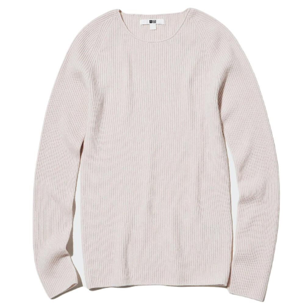 

Джемпер Uniqlo Cashmere 3D Knit Seamless Ribbed Crew Neck, светло-розовый