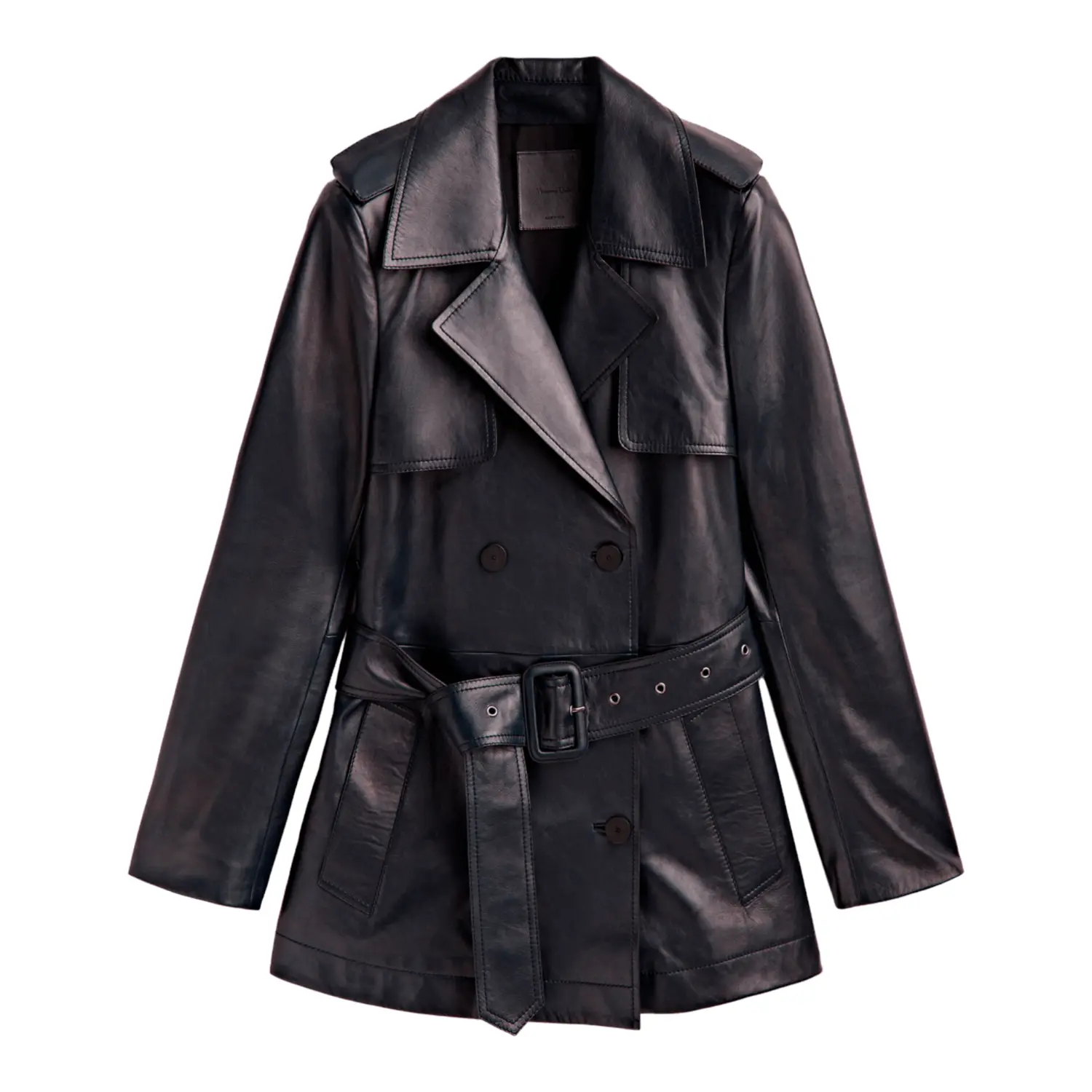 

Тренч Massimo Dutti Cropped Nappa Leather, темно-синий