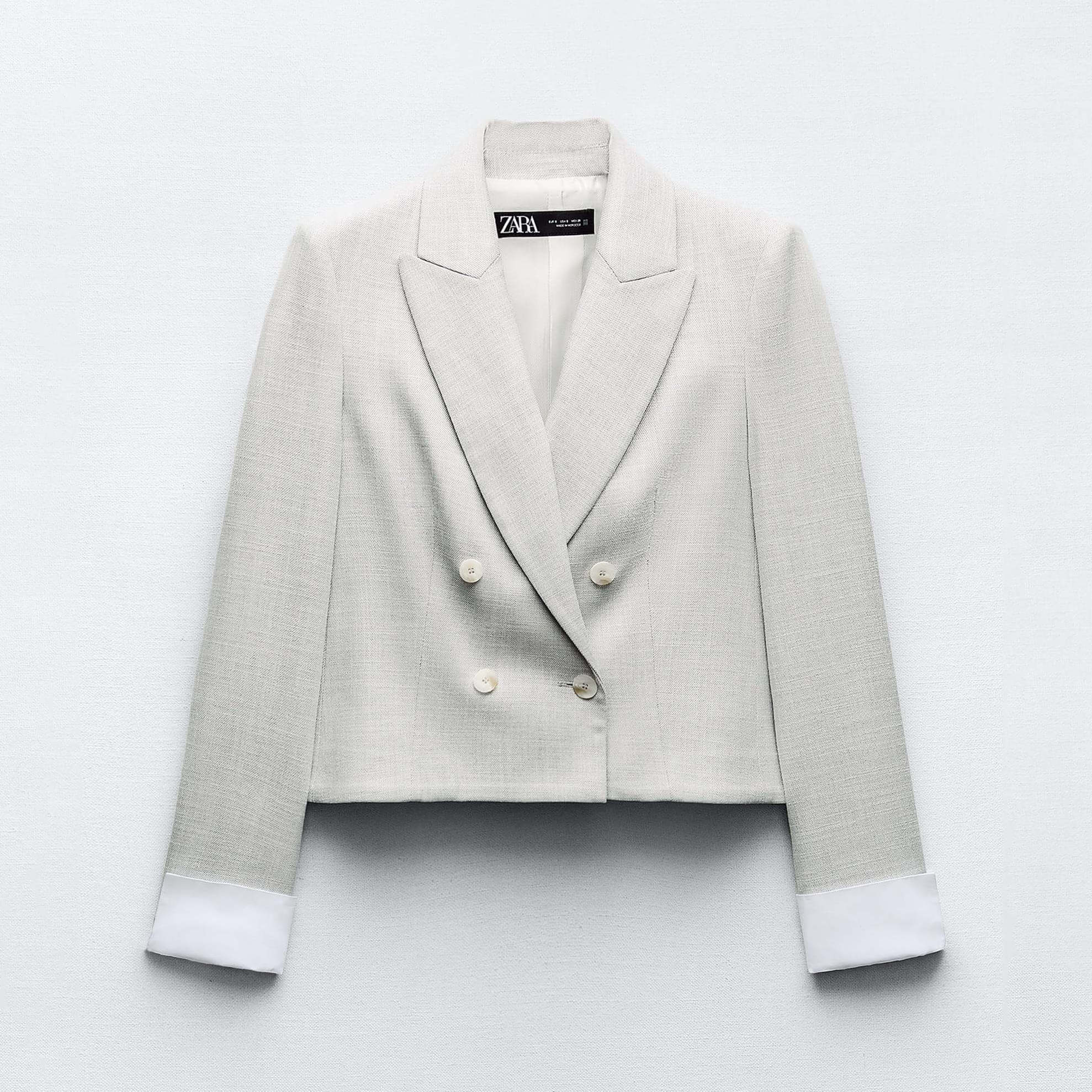 Блейзер Zara Short Double-Breasted, светло-серый женский двубортный твидовый блейзер za винтажный пиджак с длинными рукавами и карманами верхняя одежда осень