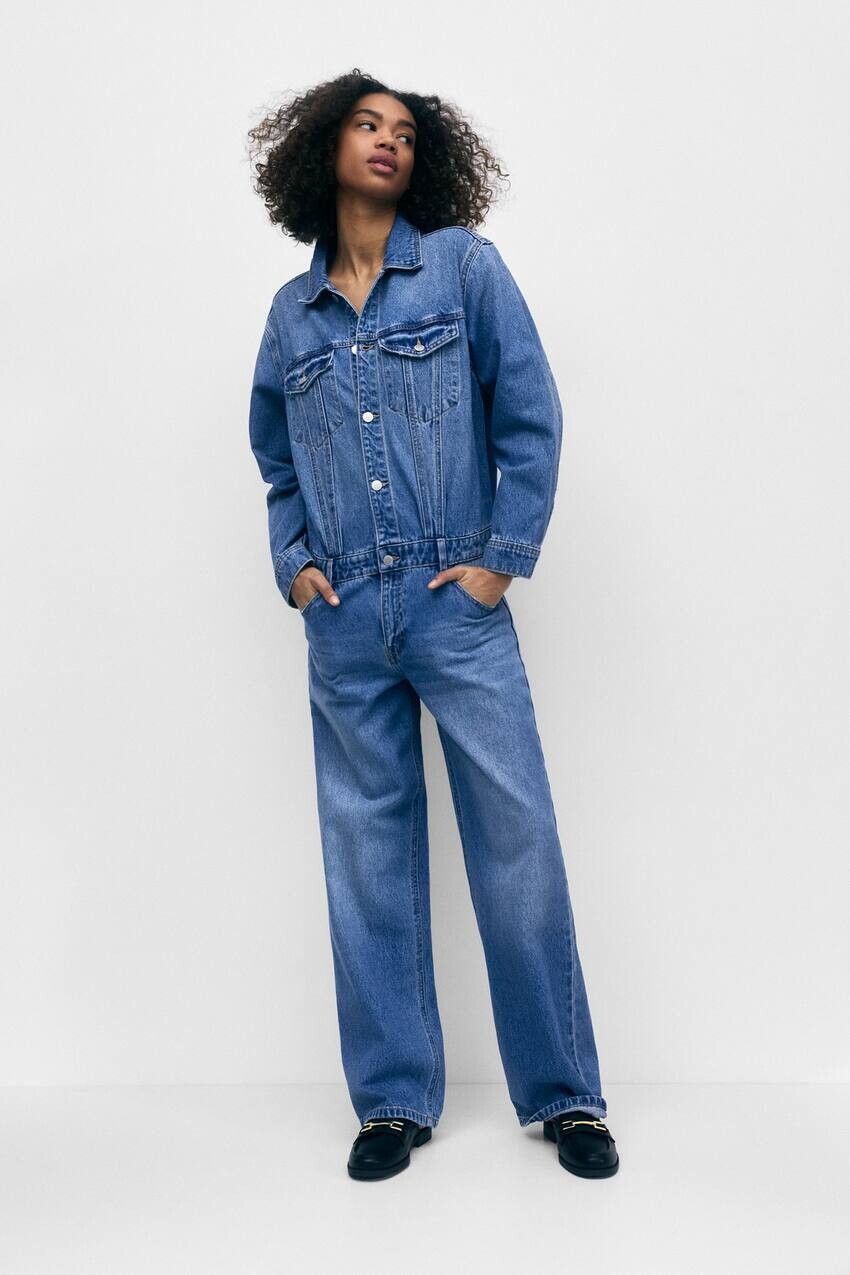

Джинсовый комбинезон с длинными рукавами Pull&Bear, синий