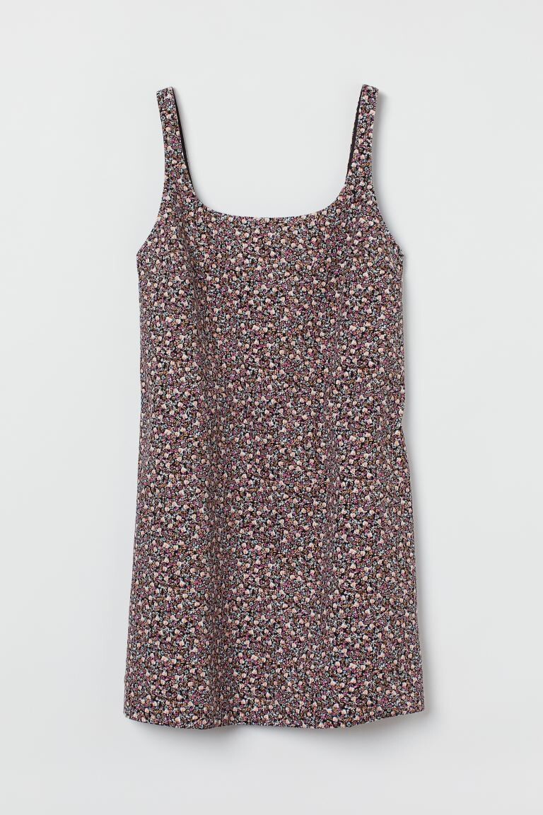

Хлопковое короткое платье H&M, черный/цветы