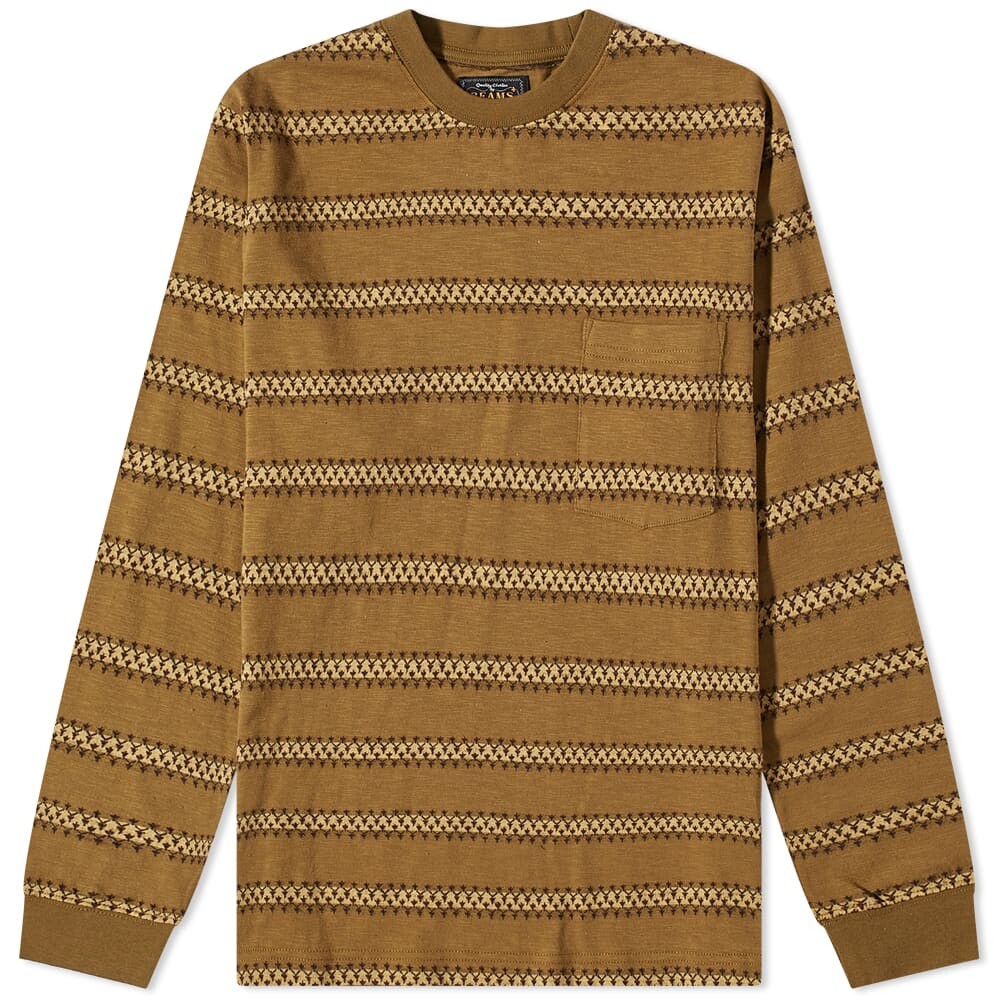 

Футболка Beams Plus Long Sleeve Jacquard Stripe Pocket Tee, Коричневый