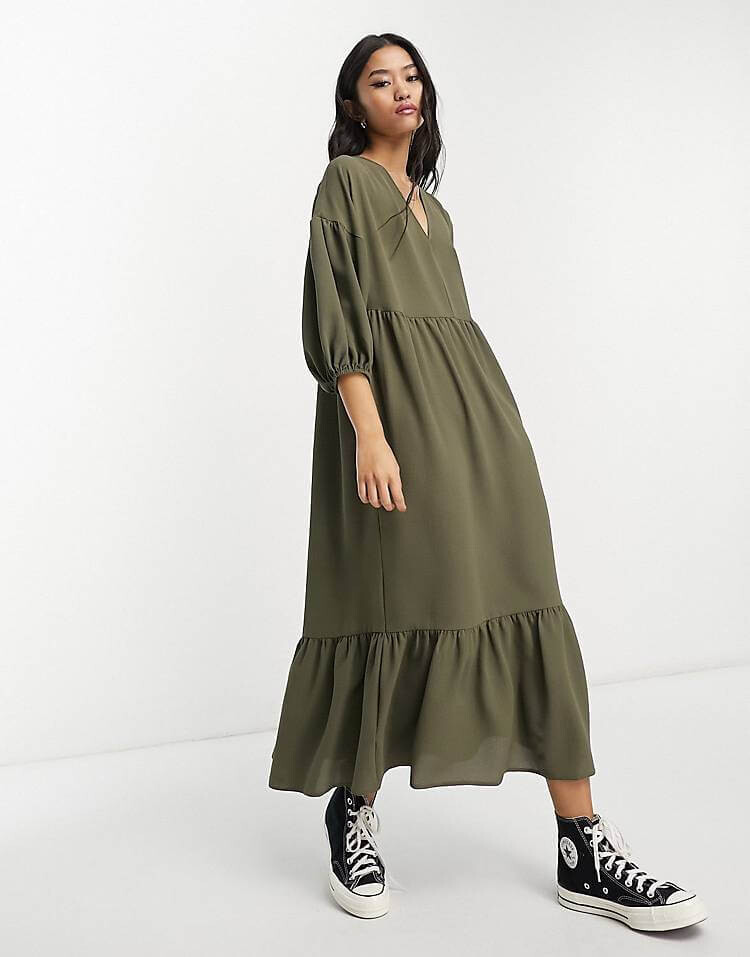 

Платье-миди ASOS DESIGN chuck on smock, хаки