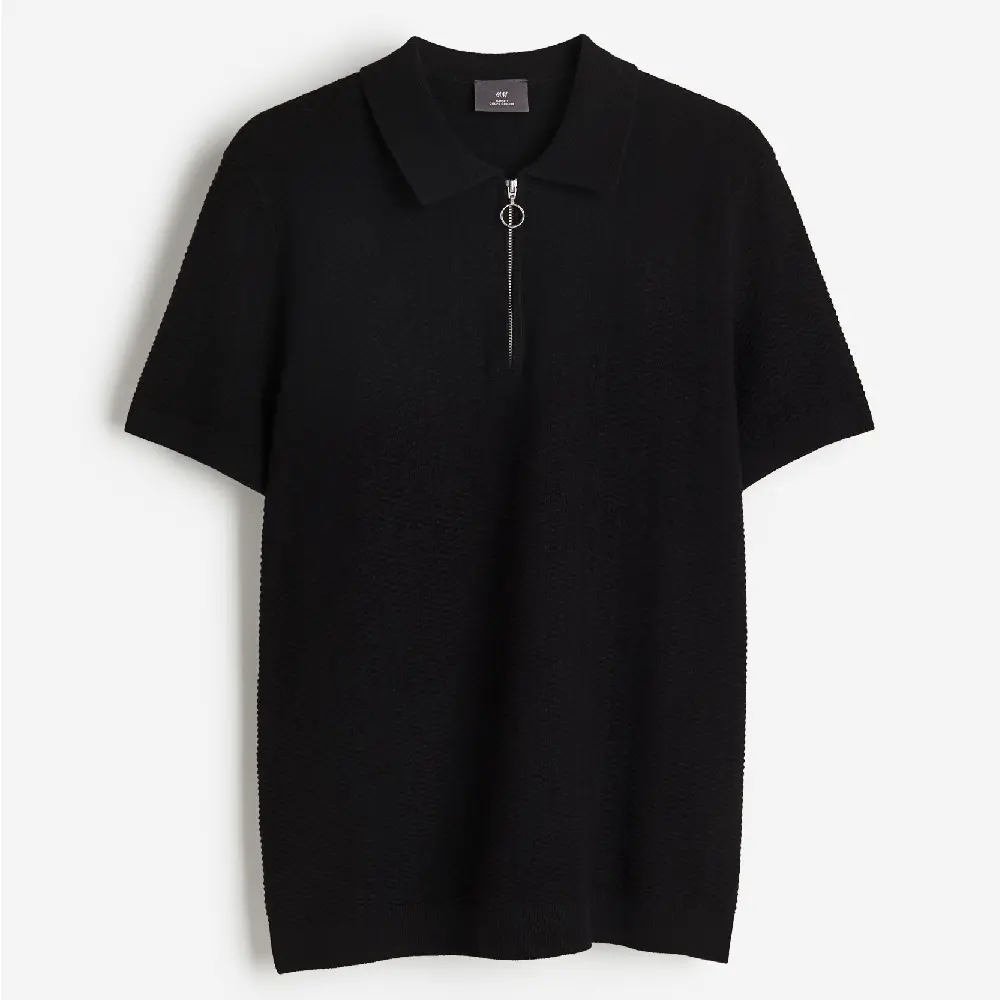 

Футболка поло H&M Slim Fit Textured-knit, черный