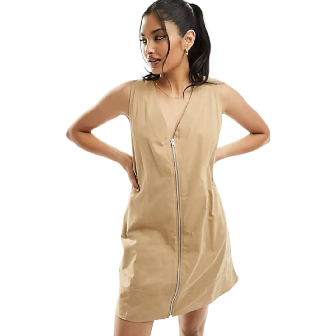 

Платье Asos Design Twill Mini Zip Through Waistcoat, бежевый