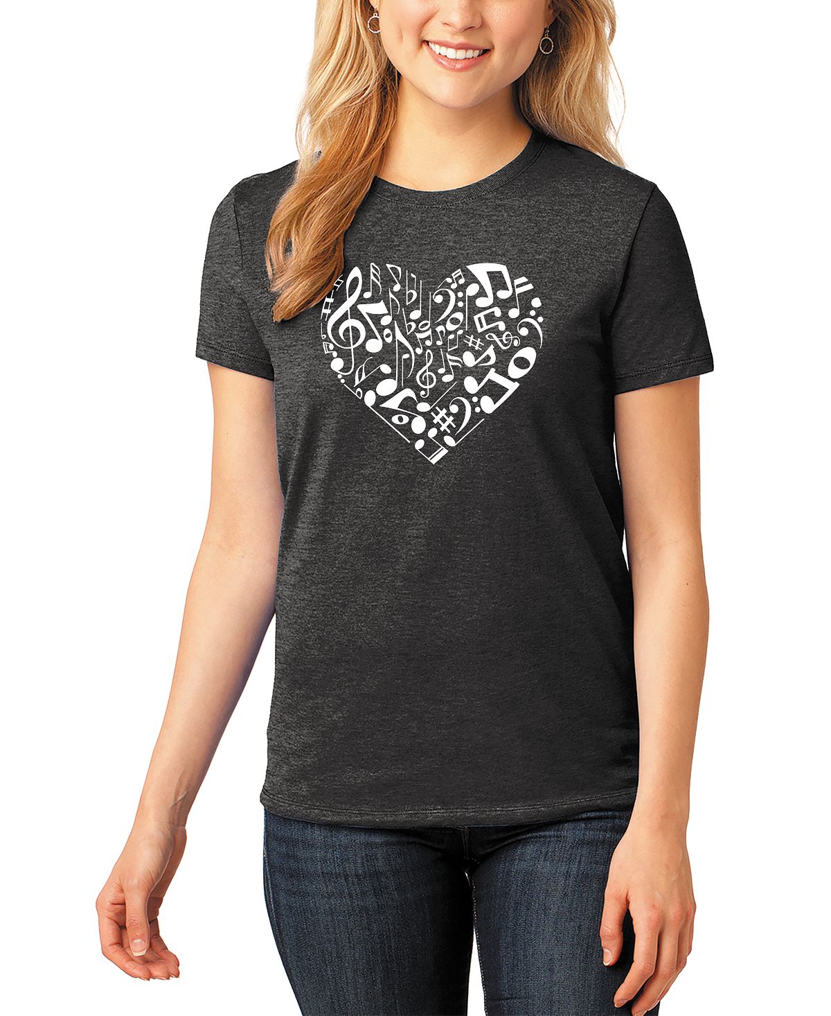 Женская футболка premium blend word art с нотами сердца LA Pop Art, черный
