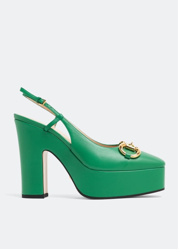 

Туфли GUCCI Horsebit platform pumps, зеленый