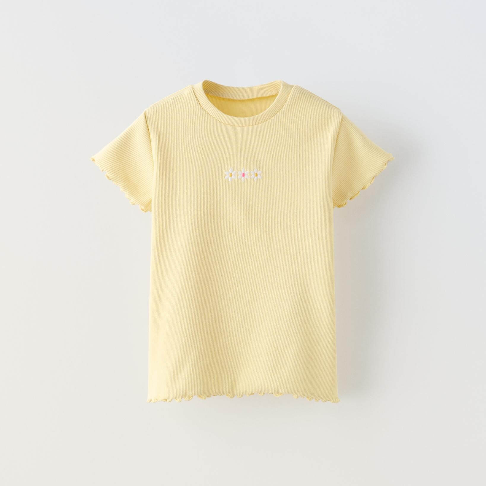 Футболка Zara Summer Camp Ribbed Embroidery, желтый толстовка худи zara ribbed желтый