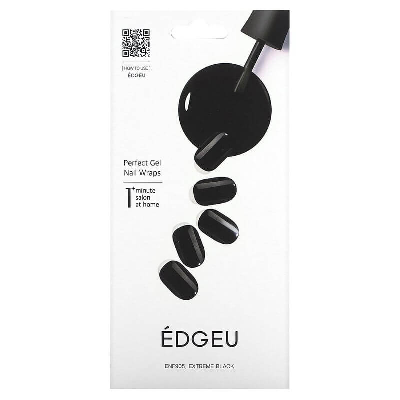 Гелевые полоски Edgeu для ногтей Perfect ENA905 Extreme Black, набор из 16 полосок гелевые полоски edgeu для ногтей perfect ent312 the cashmere набор из 16 полосок