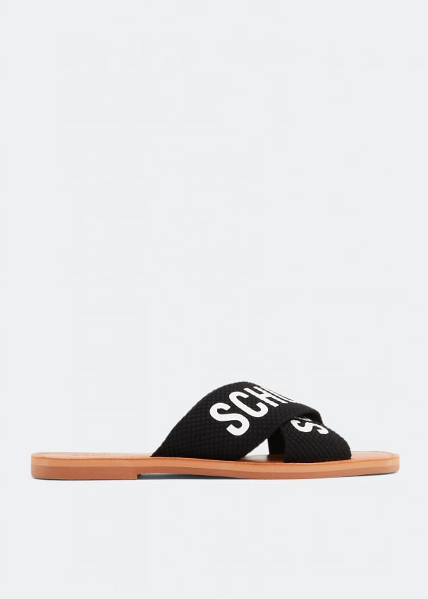 Сандалии SCHUTZ Logo flat sandals, черный цена и фото
