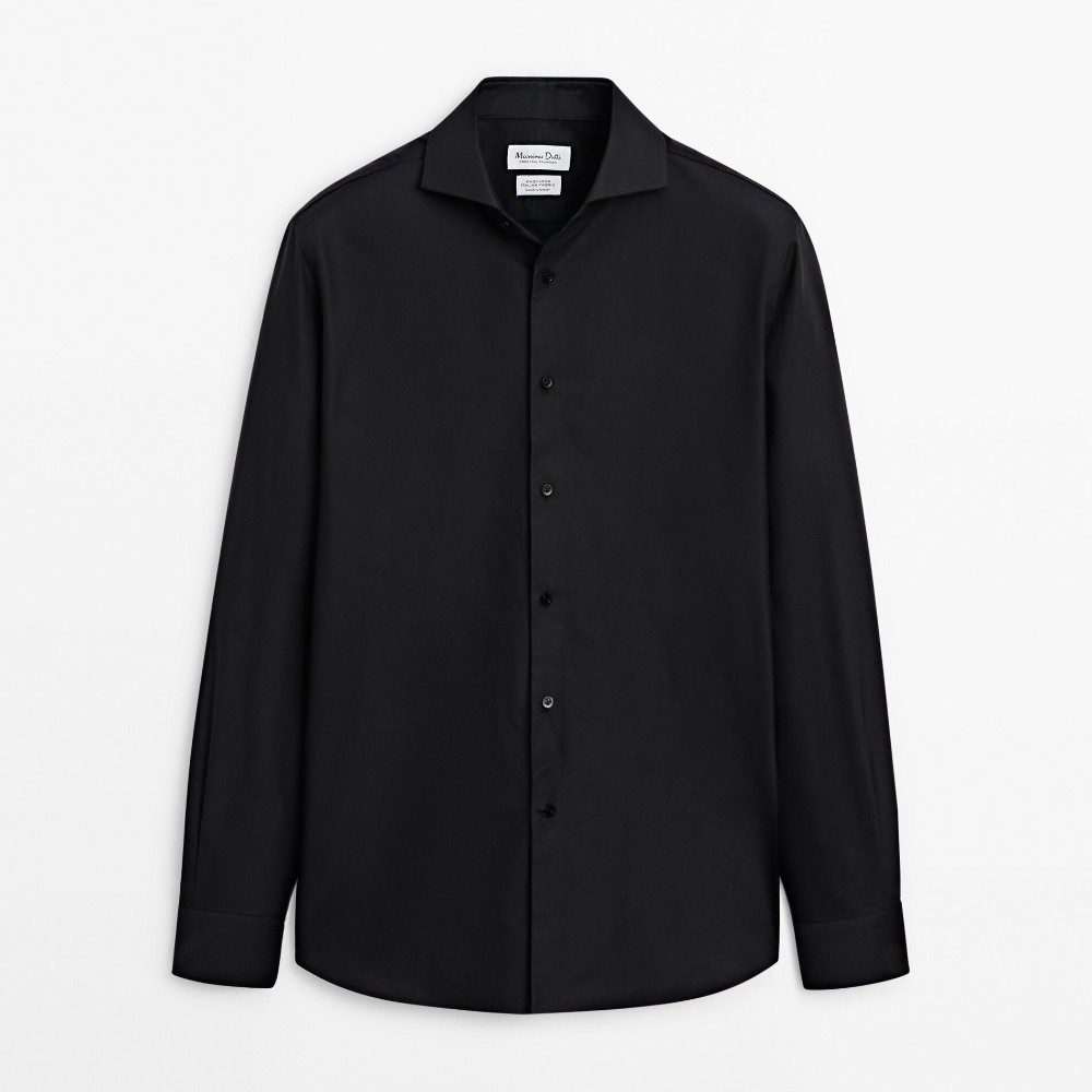Рубашка Massimo Dutti Slim Fit Easy Iron Oxford, черный рубашка massimo dutti slim fit micro striped oxford голубой