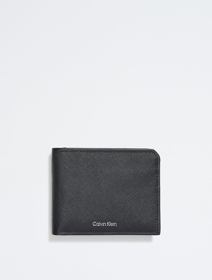 Кошелек для монет из сафьяновой кожи с двойным сложением Calvin Klein, черный вертикальный черный кожаный кошелек с вкладышем и мешочком для монет olimpo черный