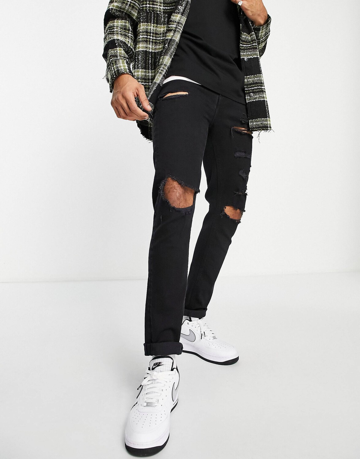 

Черные джинсы скинни с крупными прорехами ASOS DESIGN