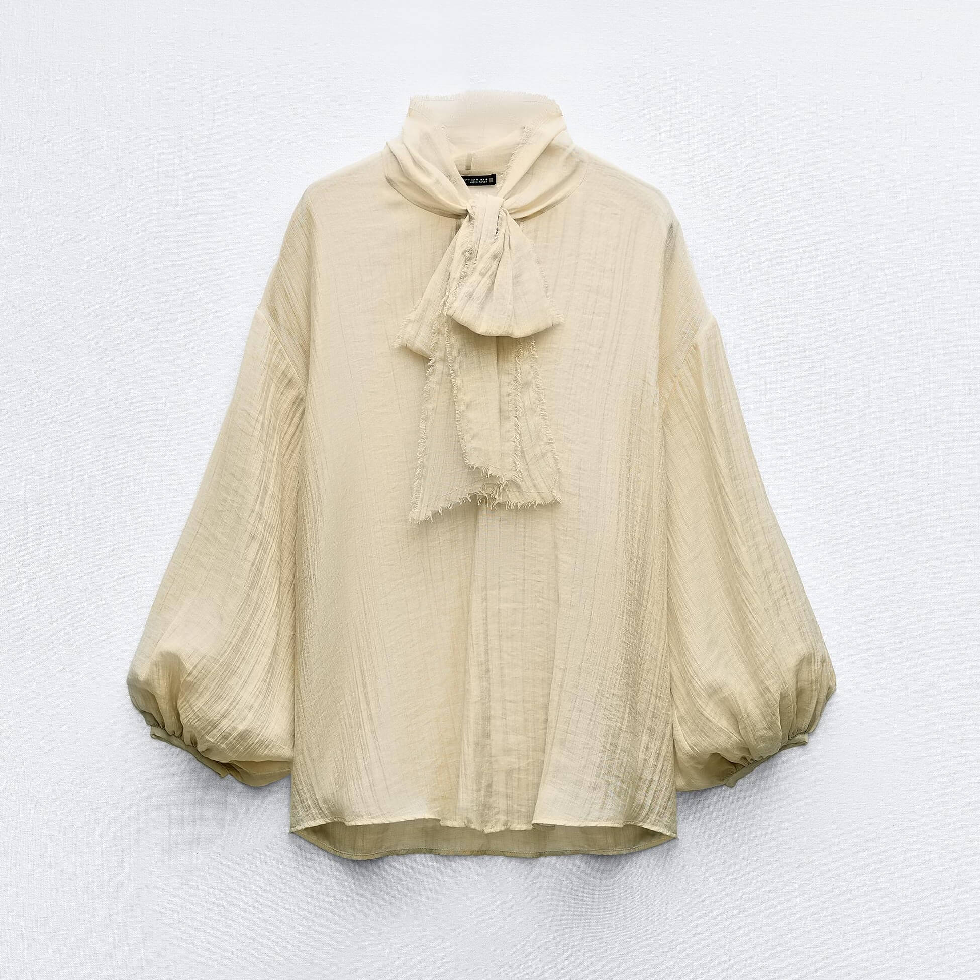 Блузка Zara Organza Blouse With Bow Detail, бежевый блузка zara dotted mesh with foil detail светло бежевый