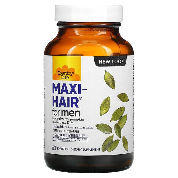 maxi hair для мужчин country life 60 мягких желатиновых капсул Maxi-Hair для мужчин, Country Life, 60 мягких желатиновых капсул