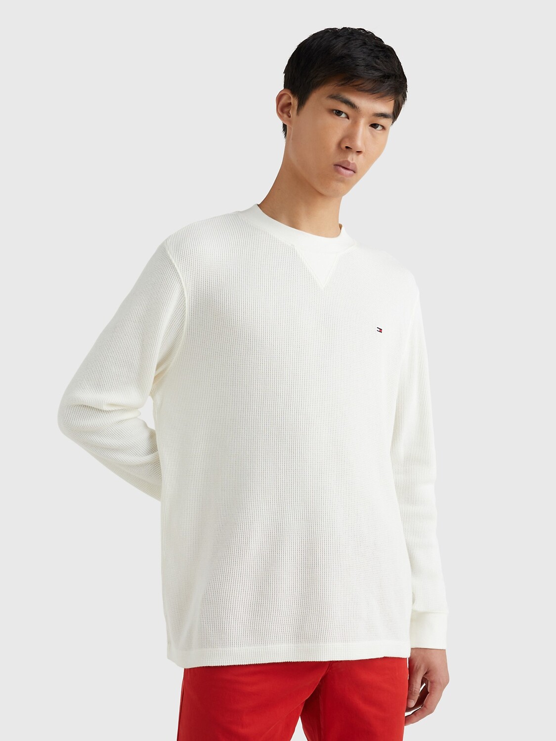 

Вафельная футболка с длинным рукавом Tommy Hilfiger, слоновая кость