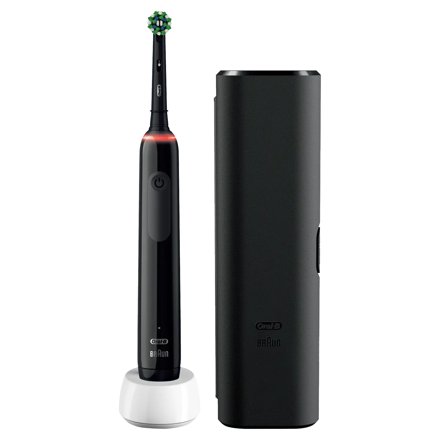

Oral-B Pro 3 3500 черная электрическая зубная щетка: ручка с визуальным датчиком давления, 1 шт + насадка, 1 шт + дорожный футляр, 1 шт.