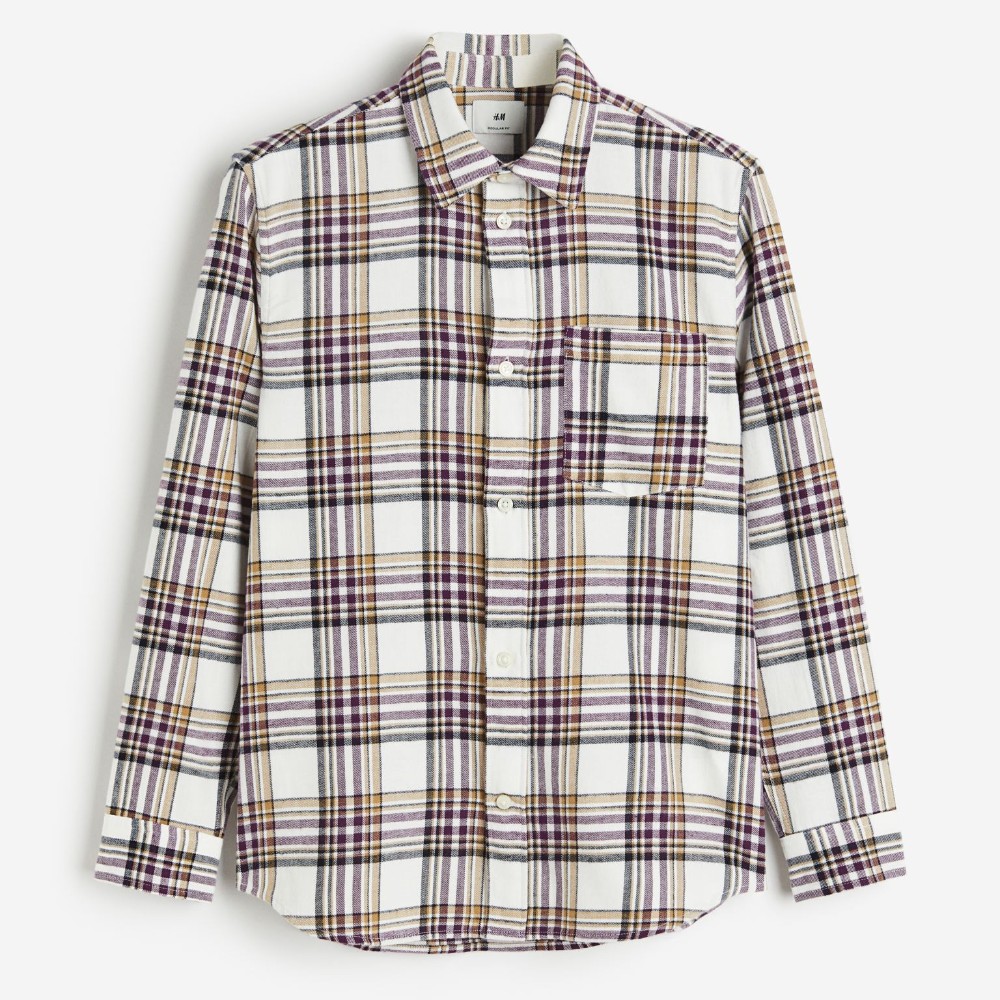 цена Рубашка H&M Regular Fit Flannel, белый/фиолетовый