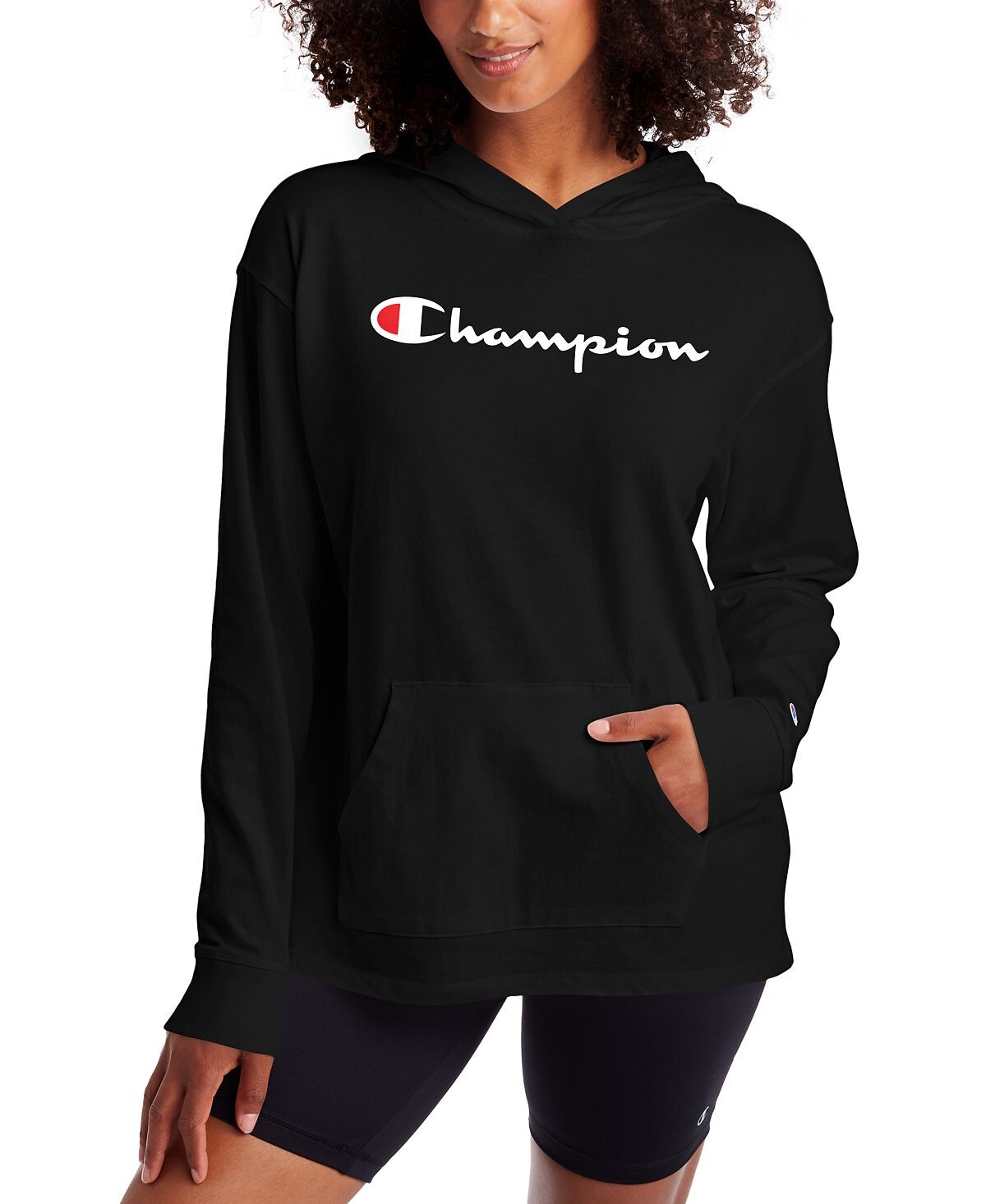 

Женская хлопковая худи с логотипом Champion, черный