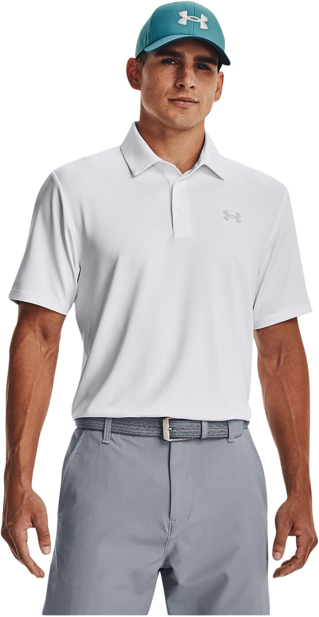 Рубашка-поло Playoff Polo 3.0 Under Armour Golf, цвет White/White/Halo Gray пуловер с капюшоном armor fleece hd с рисунком мужской under armour цвет halo gray team royal
