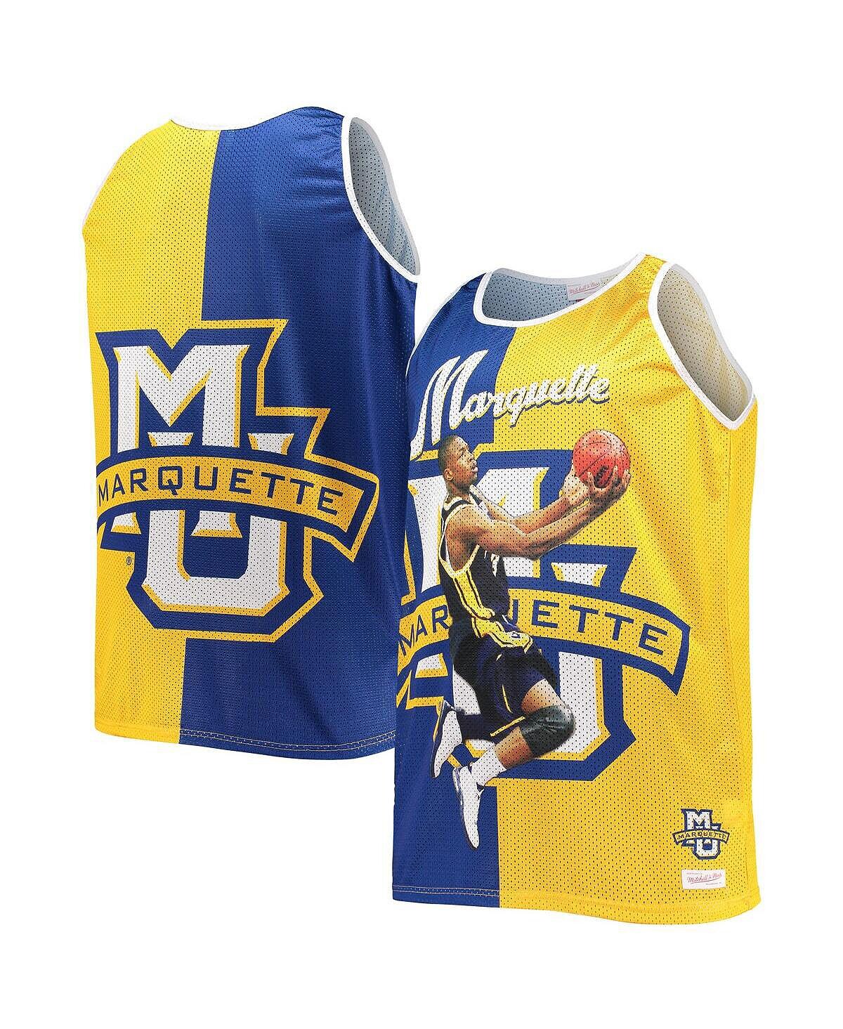 

Мужская футболка Dwyane Wade Blue, Gold Marquette Golden Eagles Sublimated Player Big and Tall Tank Top Mitchell & Ness