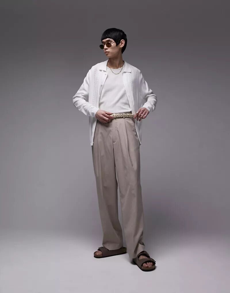 

Белая трикотажная рубашка на пуговицах Topman с кружевным узором