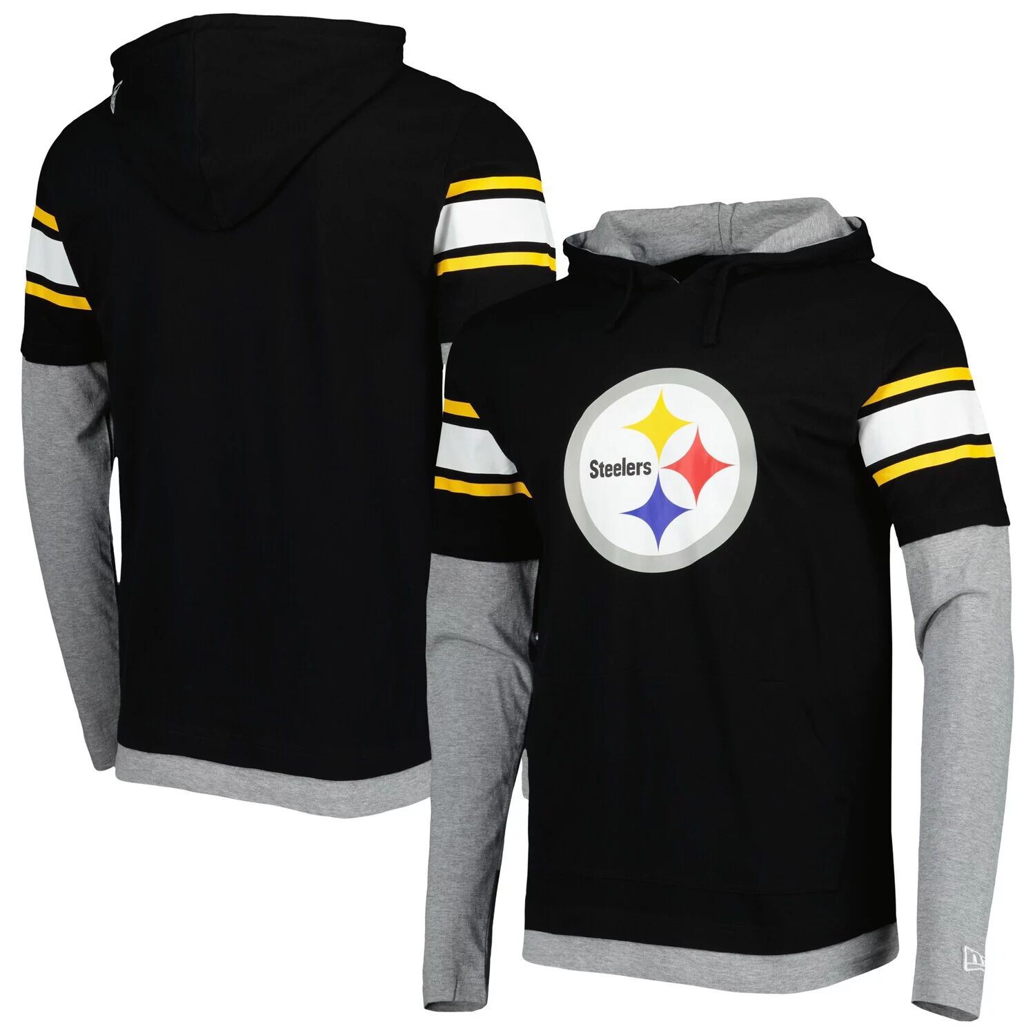 

Мужская черная футболка с капюшоном New Era Pittsburgh Steelers с длинным рукавом