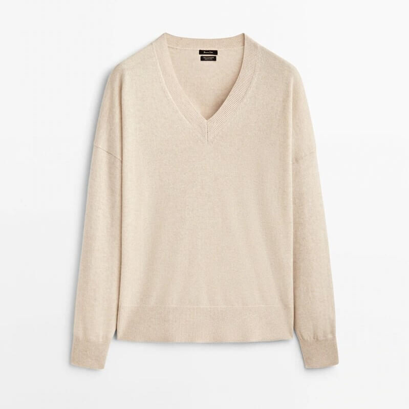 

Свитер Massimo Dutti 100% Cashmere V-Neck, бежевый