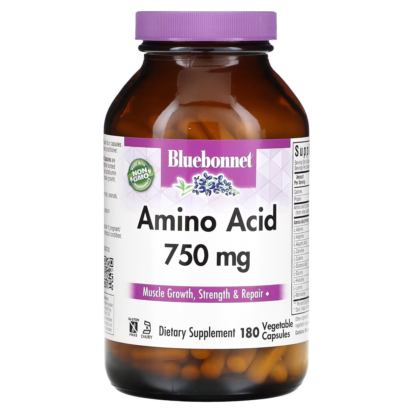 Bluebonnet Nutrition Капсулы с аминокислотами 750 мг, 180 растительных капсул