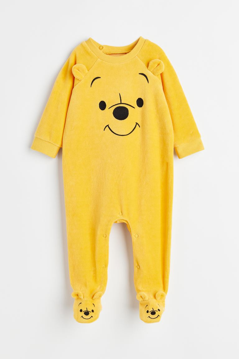 Велюровая цельная пижама H&M, желтый/винни-пух