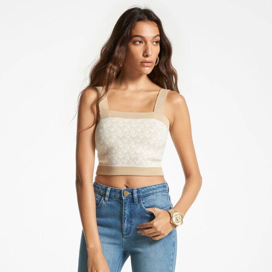 

Топ Michael Michael Kors Logo Jacquard Cropped Tank, слоновая кость