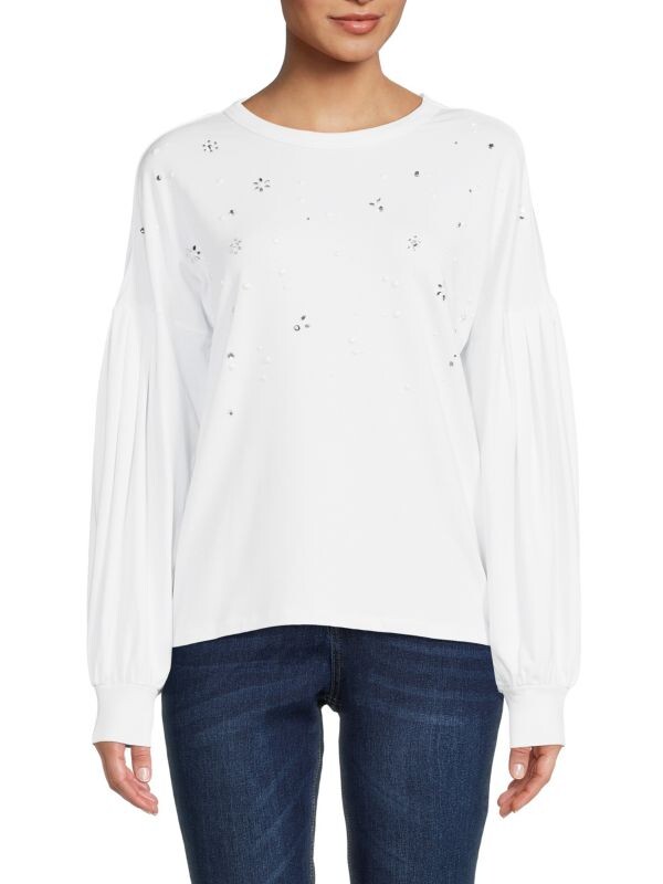 

Украшенный топ с заниженными плечами Karl Lagerfeld Paris Soft white