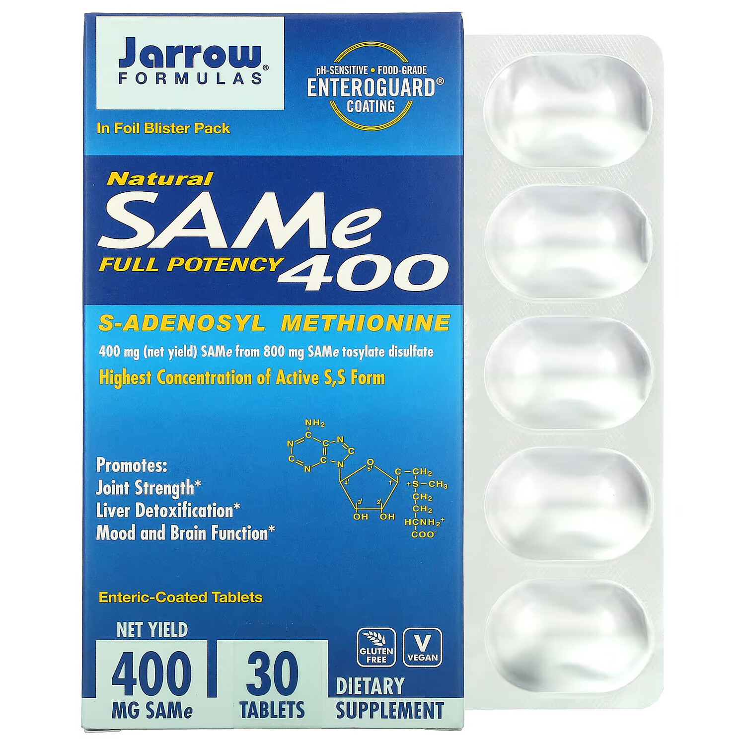 

Jarrow Formulas, SAMe (дисульфат тозилат), 400 мг, 30 таблеток, покрытых кишечнорастворимой оболочкой