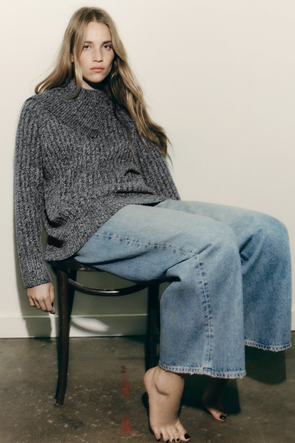 Свитер из трикотажа ZARA, черный экру