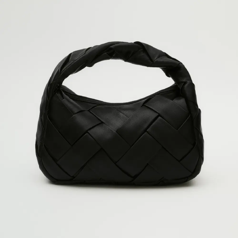 

Сумка Massimo Dutti Nappa Leather Woven Croissant, черный