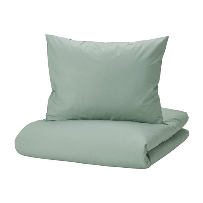 комплект постельного белья ikea junimagnolia 2 предмета белый темно синий Комплект постельного белья Ikea Strandtall, 3 предмета, серо-зеленый/темно-зеленый