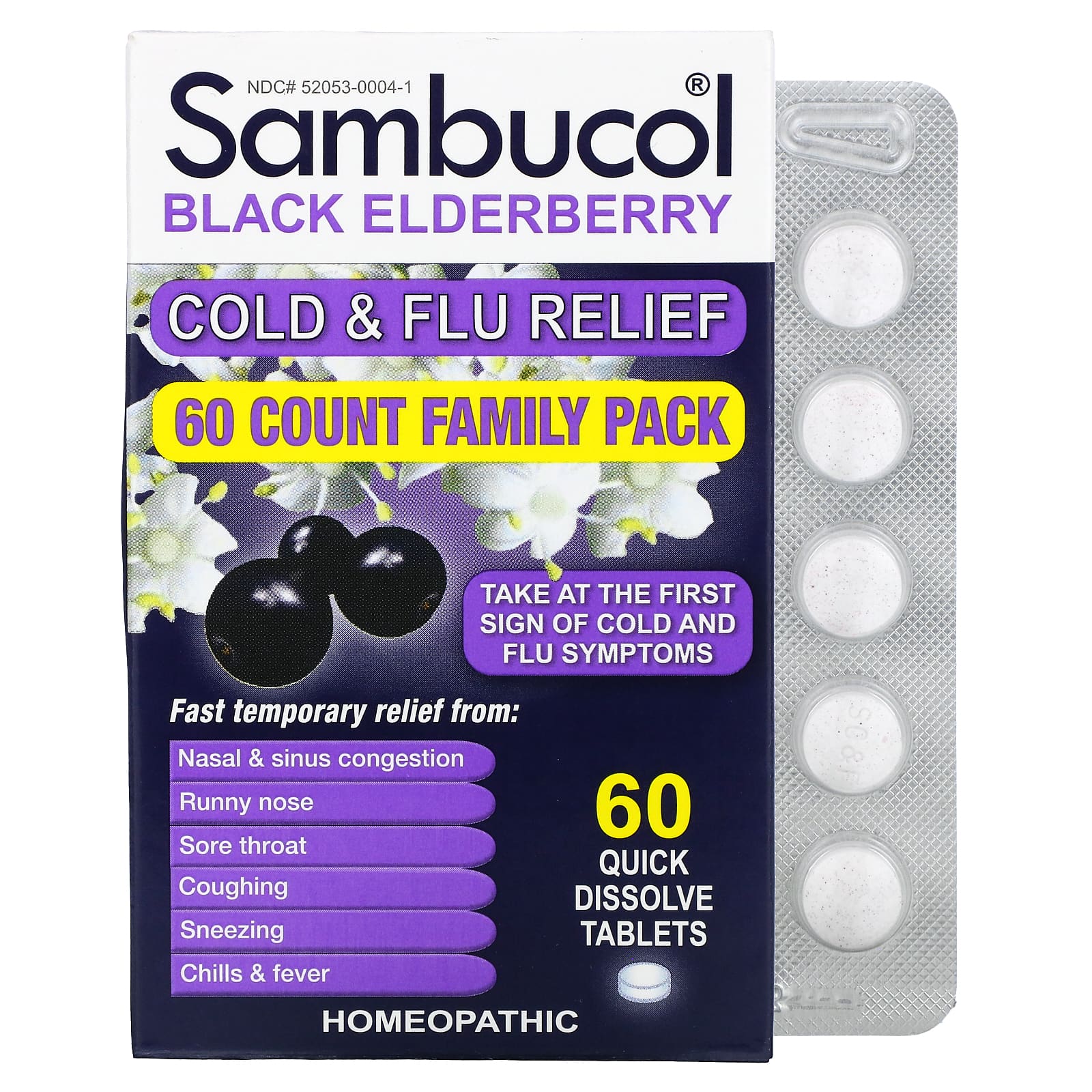 цена Средство Sambucol от гриппа и простуды, 60 быстрорастворимых таблеток