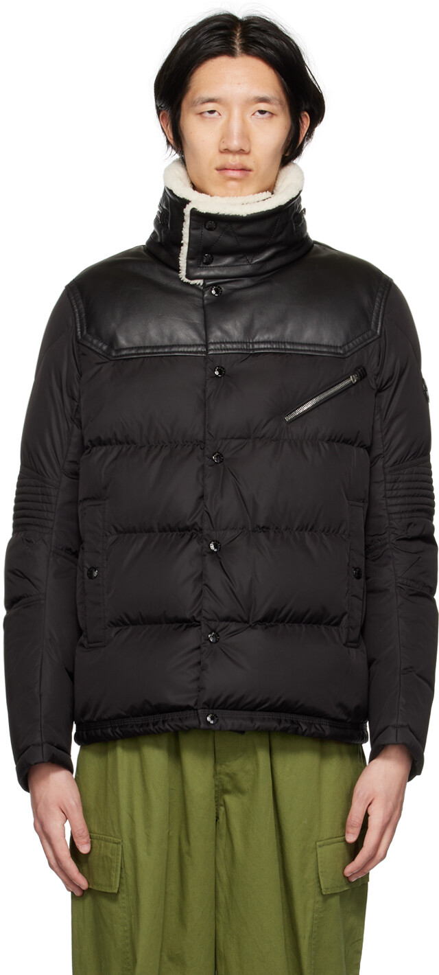 

Черный кожаный пуховик Leo Moncler