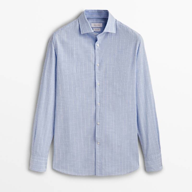 

Рубашка Massimo Dutti Regular Fit Slub, голубой