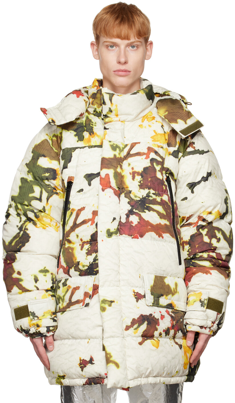 

Белый пуховик с камуфляжным принтом Dries Van Noten