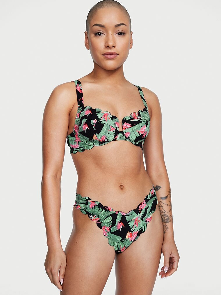 

Верх от купальника Victoria's Secret Swim Scallop Full Coverage, зелёный/чёрный