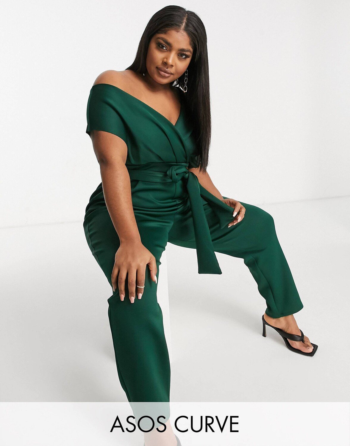 

Темно-зеленый комбинезон с заниженными плечами ASOS DESIGN