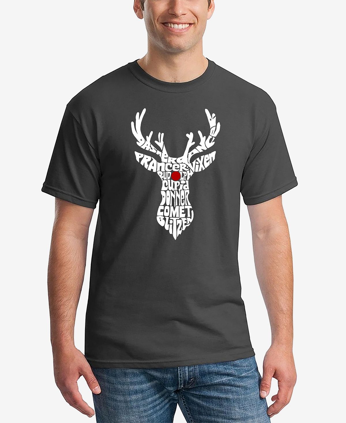 Мужская футболка с коротким рукавом и надписью santa's reindeer word art LA Pop Art, темно-серый