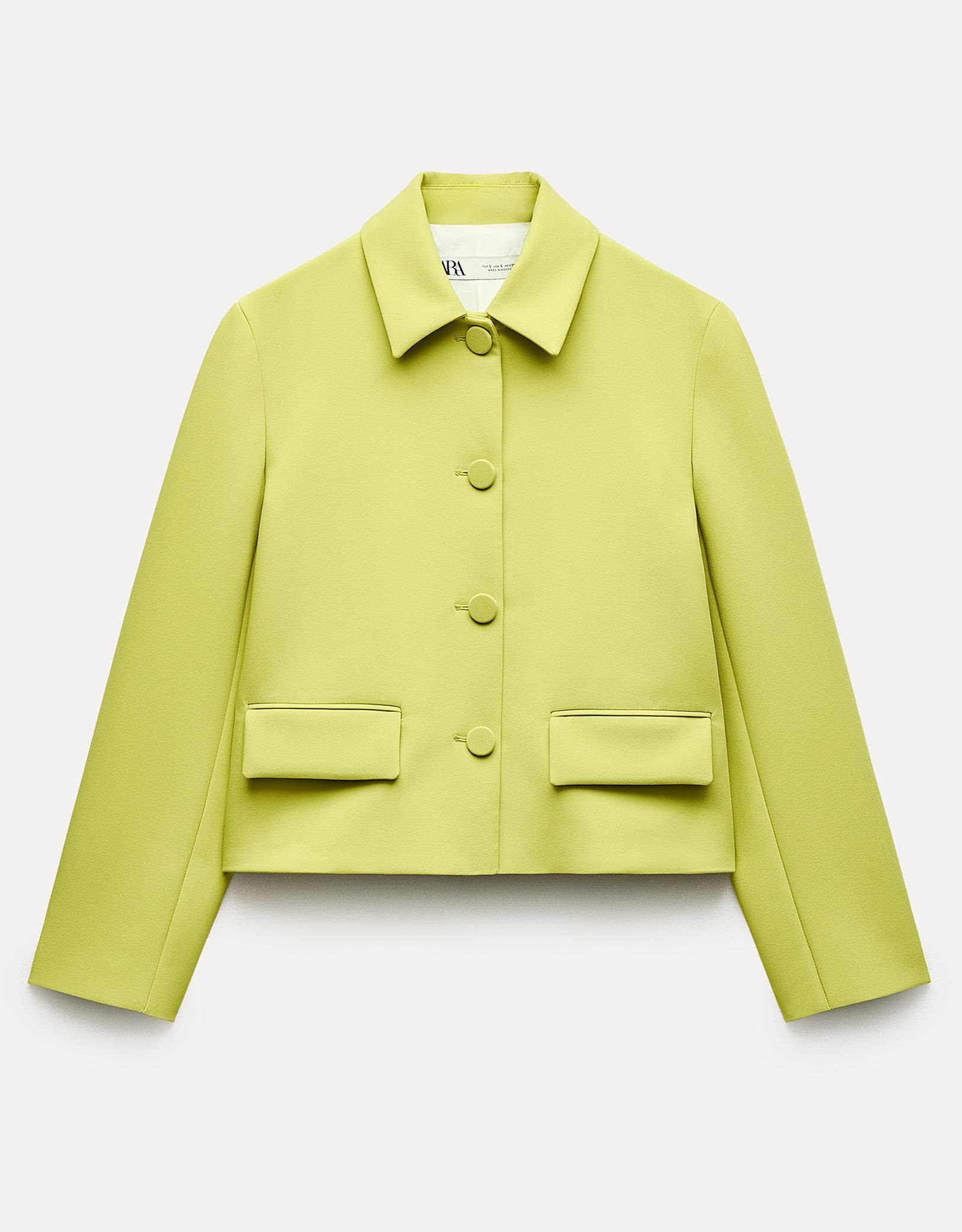 куртка textured with pockets zara светло бежевый Куртка Zara Zw Collection Short With Pockets, светло-зеленый