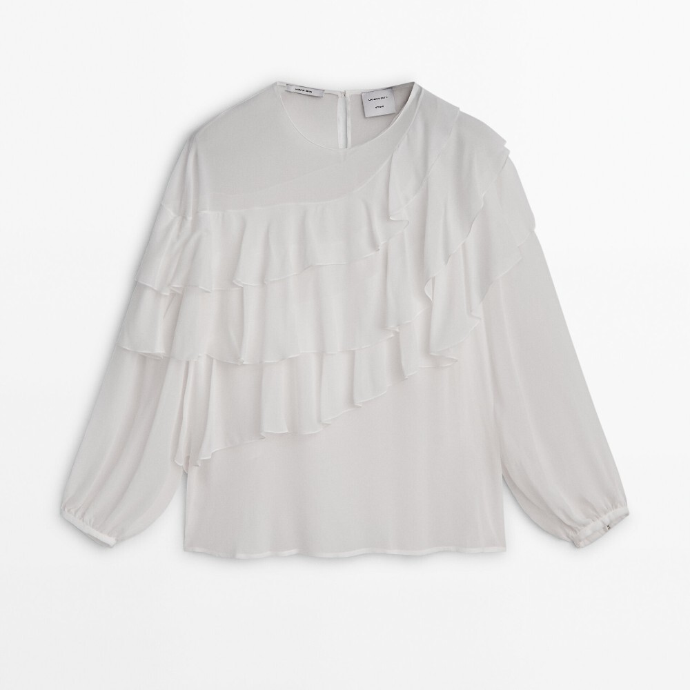 

Блузка Massimo Dutti Flowing With Ruffled Detail - Studio, кремовый