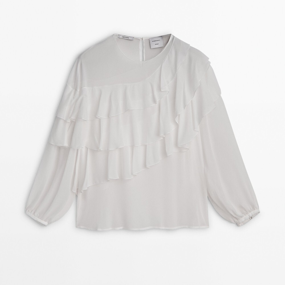 цена Блузка Massimo Dutti Flowing With Ruffled Detail - Studio, кремовый