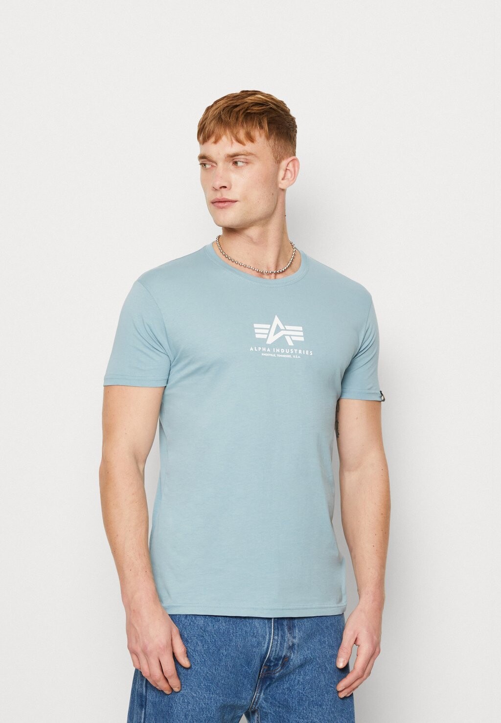 

Футболка с принтом Alpha Industries, серо-голубой, Синий