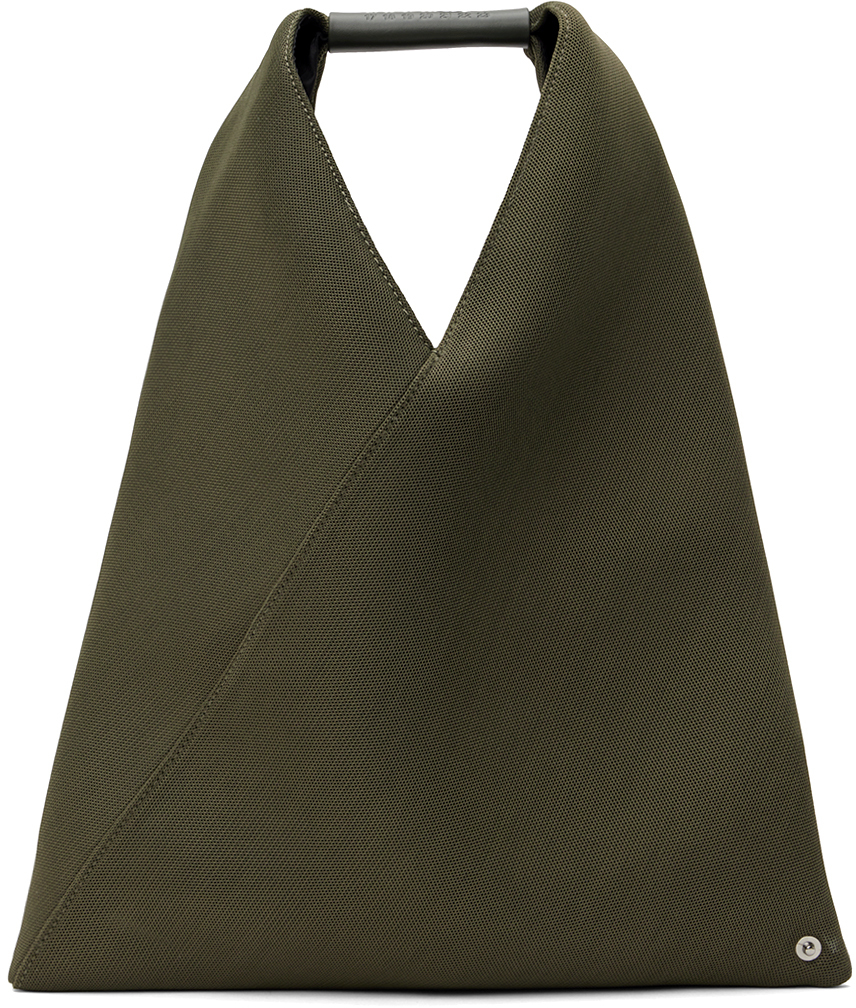 Маленькая классическая треугольная сумка-тоут цвета хаки Mm6 Maison Margiela